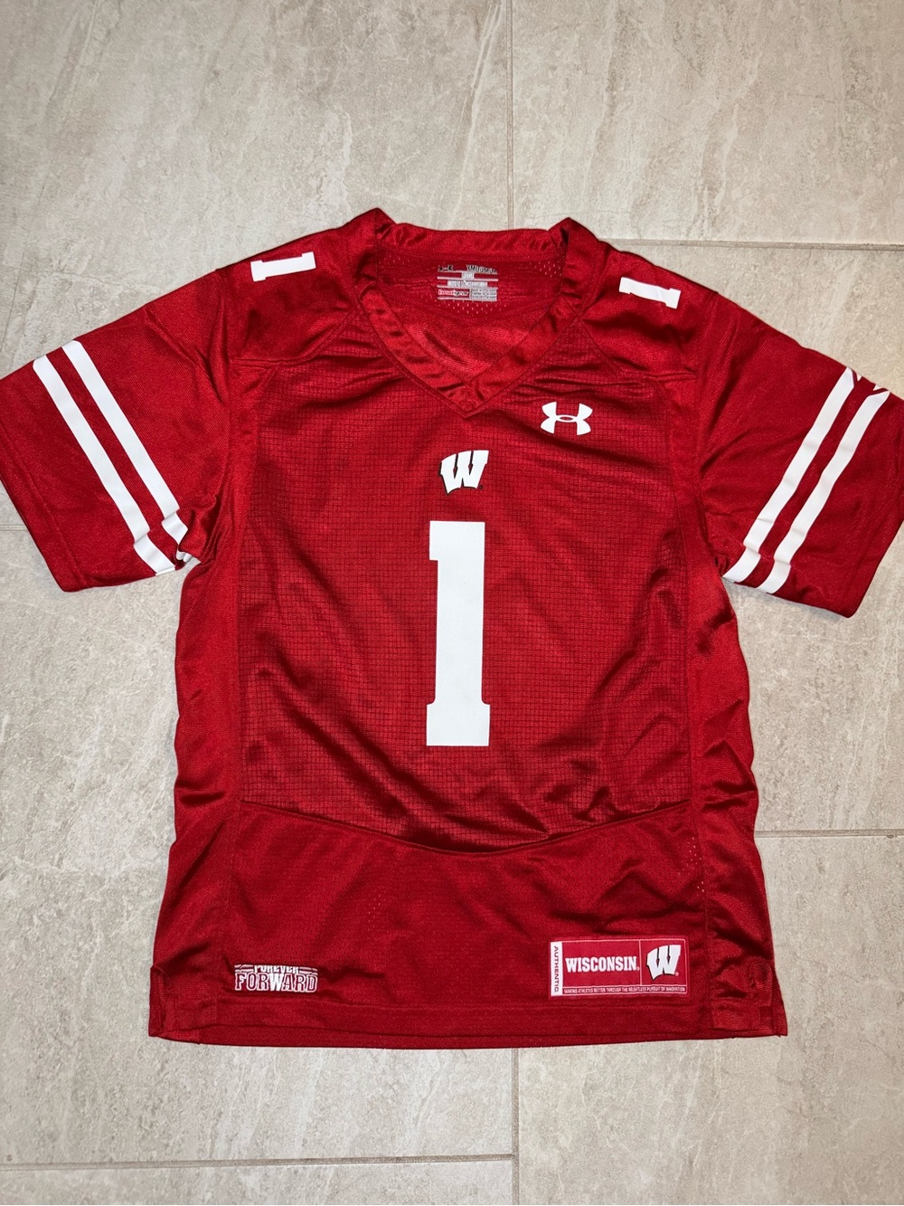 Under Armour Red & White Wisconsin Football Jersey Tee